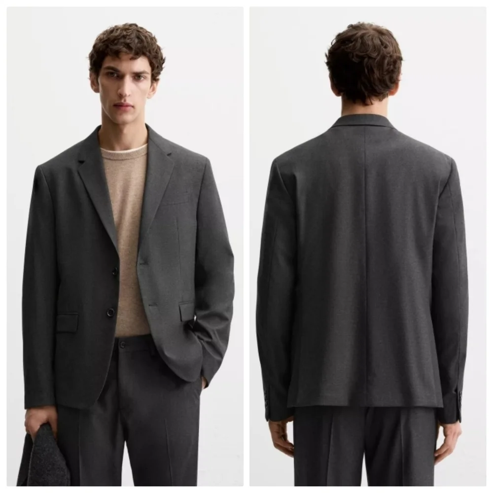 New Zara Comfort Slim Fit Lapel Collar Button Front Anthracite Grey Suit Blazer